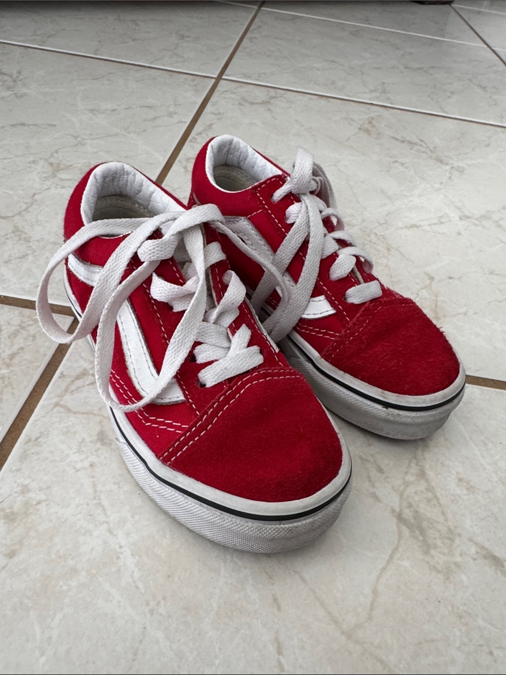 Vans Kids Red Suede Low-Top Sneakers with White Stripe